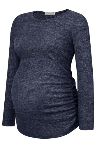 Smallshow Damen Umstandspullover Shirt Langarm Schwangerschafts-Top Kleidung, Denim Blau, X-Groß von Smallshow