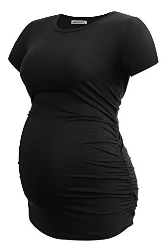Smallshow Damen Umstandsshirt Tops Seite Ruched Schwangerschaft Kleidung Sommer, Schwarz, XX-Large von Smallshow