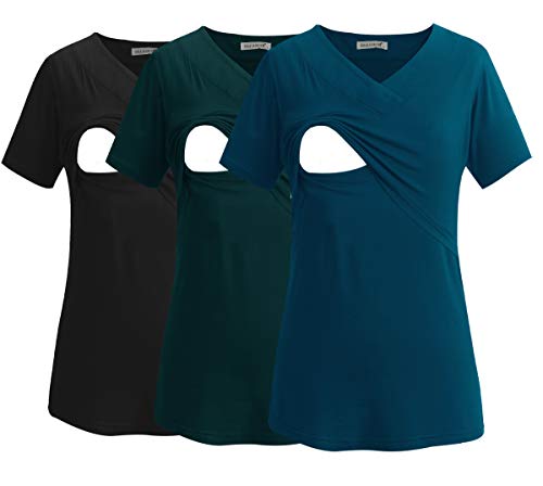 Smallshow Damen V-Ausschnitt Stilltops Shirts Stillkleidung 3er Pack - - Klein von Smallshow