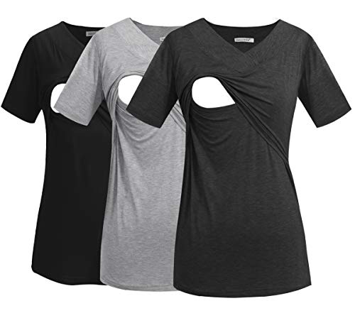 Smallshow Damen V-Ausschnitt Stilltops Shirts Stillkleidung 3er Pack - - Mittel von Smallshow