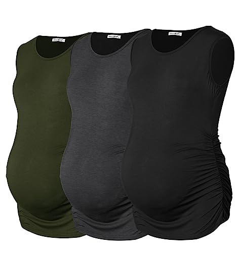 Smallshow Damen ärmelloses Schwangerschafts-Tanktop, gerüscht, 3er-Pack - - Mittel von Smallshow