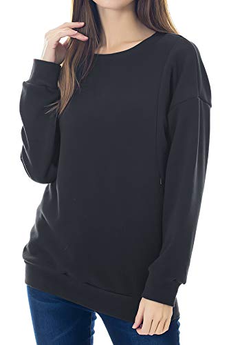 Smallshow Pflege Sweatshirt Langarm T-Shirt Bluse Stillen Pullover Tops Stillshirt Black 2XL von Smallshow