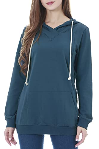 Smallshow Schwangere Pflege Damen Langarm Stillen Shirt Sweatshirt Kapuzenpullover Stillzeit Dusty Blue 2XL von Smallshow