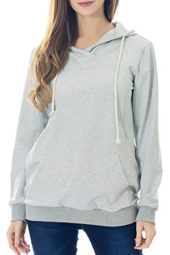 Smallshow Schwangere Pflege Damen Langarm Stillen Shirt Sweatshirt Kapuzenpullover Stillzeit Light Grey 2XL von Smallshow