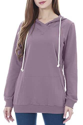 Smallshow Schwangere Pflege Damen Langarm Stillen Shirt Sweatshirt Kapuzenpullover Stillzeit Misty Lilac 2XL von Smallshow