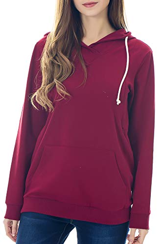 Smallshow Schwangere Pflege Damen Langarm Stillen Shirt Sweatshirt Kapuzenpullover Stillzeit Wine 2XL von Smallshow