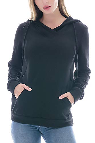 Smallshow Stillanzug Mutterschaft Fleece Stillpullover Stilloberteil Umstandsmode Hoodie Sweatshirt zum Stillen Black 2XL von Smallshow