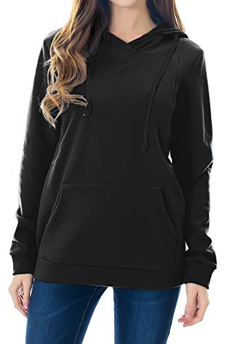 Smallshow Stillanzug Mutterschaft Fleece Stillpullover Stilloberteil Umstandsmode Hoodie Sweatshirt zum Stillen Black L von Smallshow