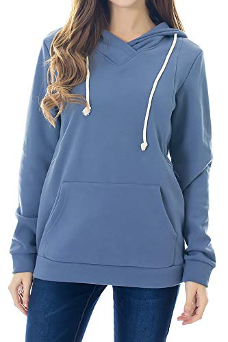 Smallshow Stillanzug Mutterschaft Fleece Stillpullover Stilloberteil Umstandsmode Hoodie Sweatshirt zum Stillen Dusty Blue 2XL von Smallshow