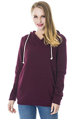 Smallshow Stillanzug Mutterschaft Fleece Stillpullover Stilloberteil Umstandsmode Hoodie Sweatshirt zum Stillen Wine 2XL von Smallshow