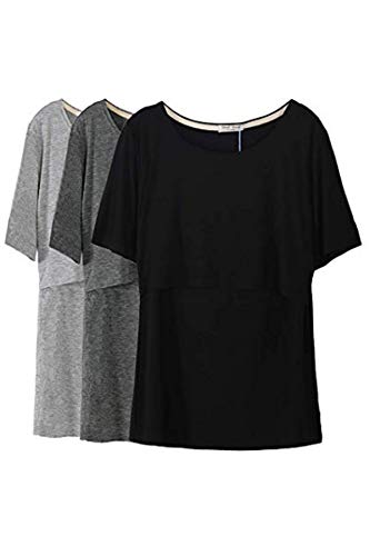 Smallshow Stillshirt Umstandstop T-Shirt Überlagertes Design Umstandsshirt Schwangerschaft Kleidung Mutterschafts Kurzarm Shirt,Black/Grey/Dim Grey,S von Smallshow