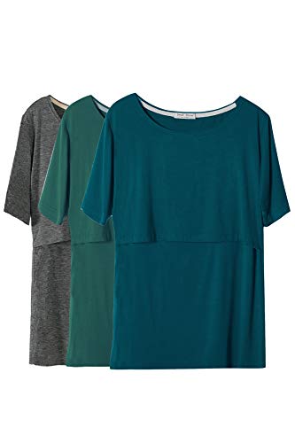 Smallshow Stillshirt Umstandstop T-Shirt Überlagertes Design Umstandsshirt Schwangerschaft Kleidung Mutterschafts Kurzarm Shirt,Deep Green-Deep Grey-Teal,S Smallshow Stillshirt Umstandstop T-Shirt Überlagertes Design Umstandsshirt Schwangerschaft Kleidung Mutterschafts Kurzarm Shirt,Deep Green-Deep Grey-Teal,S von Smallshow