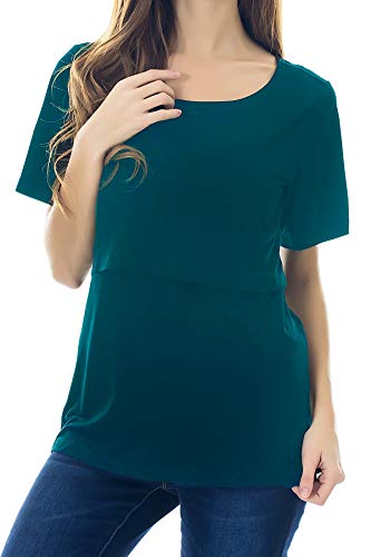 Smallshow Stilltops Damen Umstandstop Kurzarm Shirts Umstandsmode Stillkleidung, blaugrün, Large von Smallshow