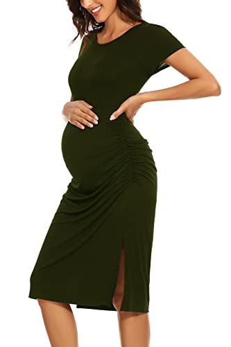 Smallshow Umstandskleid für Damen, kurzärmelig, gerüscht, geteilt, Schwangerschaftskleidung, armee-grün, Medium von Smallshow