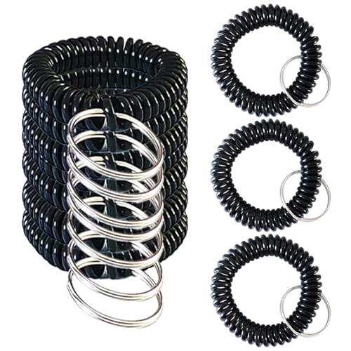 Smanzu 10 Stück bunte Handgelenkspule Schlüsselanhänger Spirale Schlüsselanhänger Armband Schlüsselhalter für Pool Fitnessstudio ID Abzeichen (Solid Black) von Smanzu