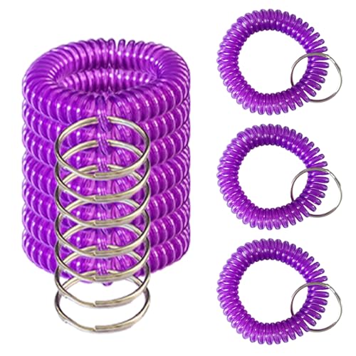 Smanzu 10 Stück bunte Handgelenkspule Schlüsselanhänger Spirale Schlüsselanhänger Armband Schlüsselhalter für Pool Fitnessstudio ID Abzeichen (transparent lila) von Smanzu