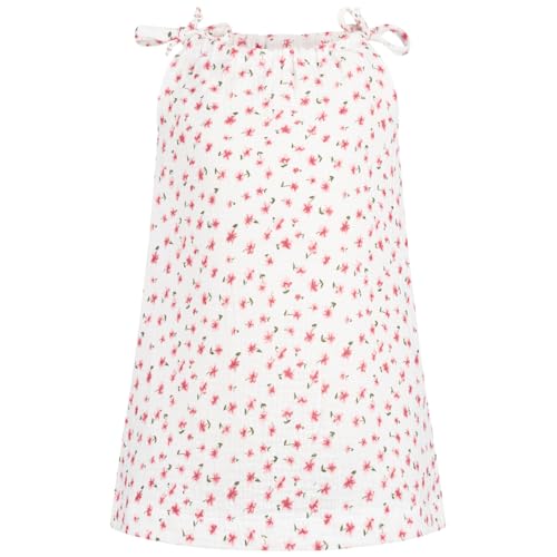 Baby Mädchen Musselin Kleid Trägerkleid Sommerkleid Uni, Bekleidungsgröße: 122/128, Farbe: Weiß-Rosa-Blumen von Smarilla