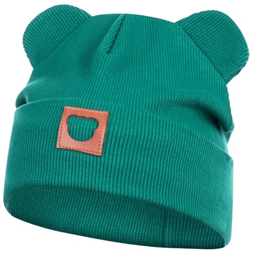 Mütze Übergangsmütze Junge Mädchen Herbstmütze Frühlingsmütze Beanie Ohren gerippt, Größe: 42-44, Farbe: Smaragdgrün von Smarilla