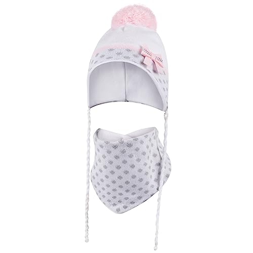 Smarilla Babymütze Wintermütze Mütze und Schal Winterset Mädchen Grösse 44-46, Größe: 44-46, Farbe: Weiß-Grau von Smarilla