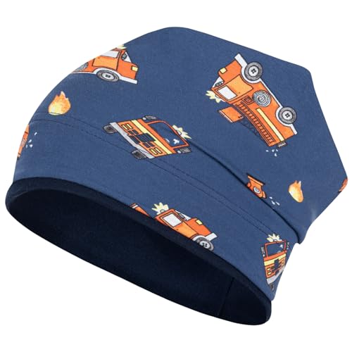 Smarilla Jungen Mütze Übergangsmütze Beanie Fahrzeuge Frühling Herbst Baumwolle, Größe: 46-48, Farbe: Feuerwehr-Blau von Smarilla