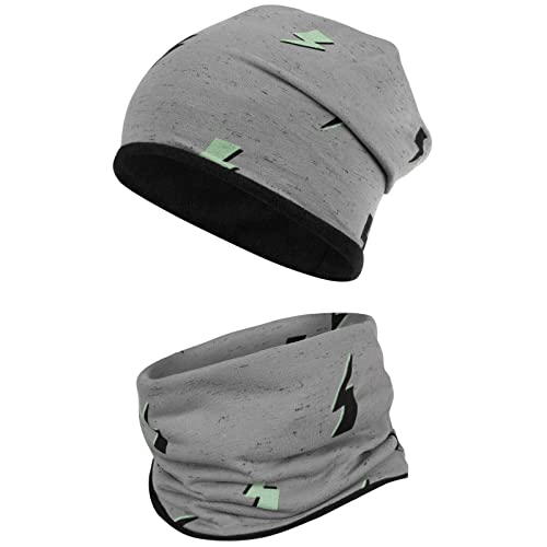 Smarilla Jungen Wintermütze + Schlauchschal Winterset Beanie Snood, Größe: 54-56, Farbe: Grau von Smarilla