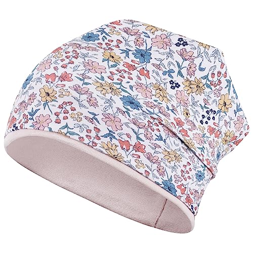 Smarilla Mädchen Mütze Übergangsmütze Beanie Blumen Frühling Herbst Baumwolle, Bekleidungsgröße: 50-52, Farbe: Beige-Puderrosa von Smarilla