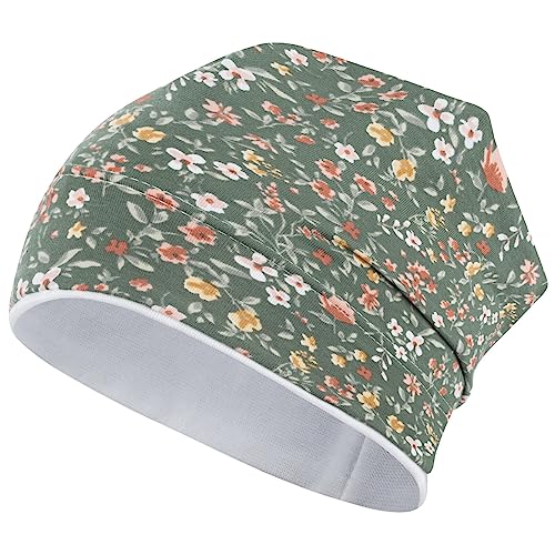 Smarilla Mädchen Mütze Übergangsmütze Beanie Blumen Frühling Herbst Baumwolle, Bekleidungsgröße: 50-52, Farbe: Grün-Creme von Smarilla