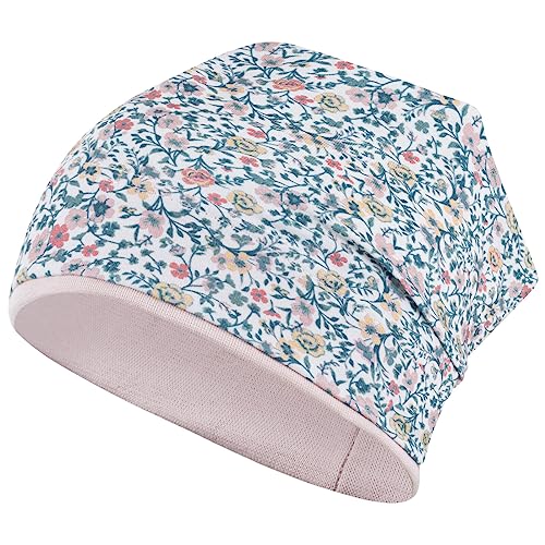 Smarilla Mädchen Mütze Übergangsmütze Beanie Blumen Frühling Herbst Baumwolle, Bekleidungsgröße: 50-52, Farbe: Grün-Puderrosa von Smarilla