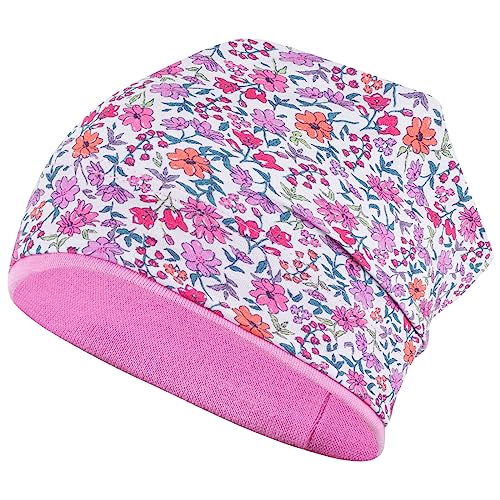 Smarilla Mädchen Mütze Übergangsmütze Beanie Blumen Frühling Herbst Baumwolle, Bekleidungsgröße: 50-52, Farbe: Pink-Rosa von Smarilla