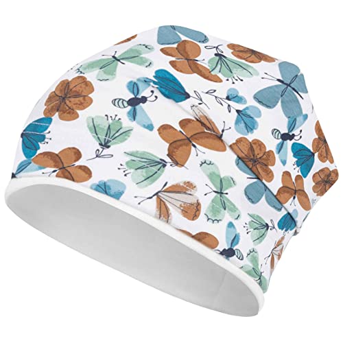 Smarilla Mädchen Mütze Übergangsmütze Beanie Blumen Frühling Herbst Baumwolle, Größe: 50-52, Farbe: Schmetterling-Creme von Smarilla