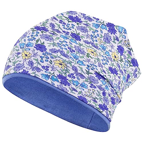 Smarilla Mädchen Mütze Übergangsmütze Beanie Blumen Frühling Herbst Baumwolle, Bekleidungsgröße: 54-56, Farbe: Gelb-Blau von Smarilla