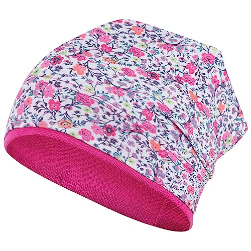 Smarilla Mädchen Mütze Übergangsmütze Beanie Blumen Frühling Herbst Baumwolle, Bekleidungsgröße: 54-56, Farbe: Hellgrau-Pink von Smarilla