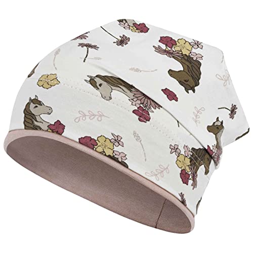 Smarilla Mädchen Mütze Übergangsmütze Beanie Pferde Katzen Punkte Frühling Herbst, Größe: 50-52, Farbe: Creme-Puderrosa von Smarilla