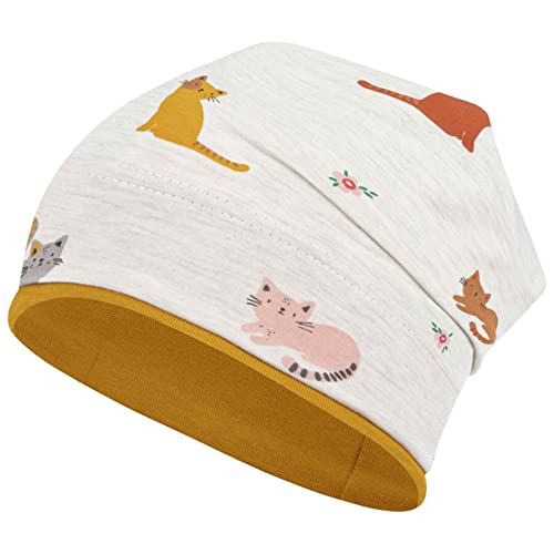 Smarilla Mädchen Mütze Übergangsmütze Beanie Pferde Katzen Punkte Frühling Herbst, Bekleidungsgröße: 50-52, Farbe: Ecru-Senfgelb von Smarilla