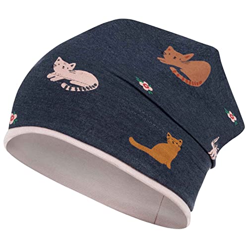 Smarilla Mädchen Mütze Übergangsmütze Beanie Pferde Katzen Punkte Frühling Herbst, Bekleidungsgröße: 54-56, Farbe: Dunkelblau-Puderrosa von Smarilla