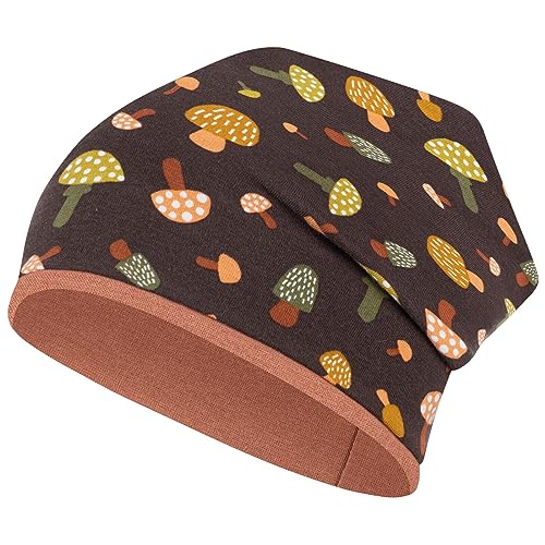 Smarilla Mütze Junge Mädchen Herbst Übergang Stoffmütze Beanie Kindermütze Allover-Print, Größe: 54-56, Farbe: Braun-Pilze von Smarilla