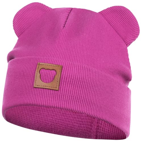 Smarilla Mütze Übergangsmütze Junge Mädchen Herbstmütze Frühlingsmütze Beanie Ohren gerippt, Größe: 42-44, Farbe: Fuchsia von Smarilla