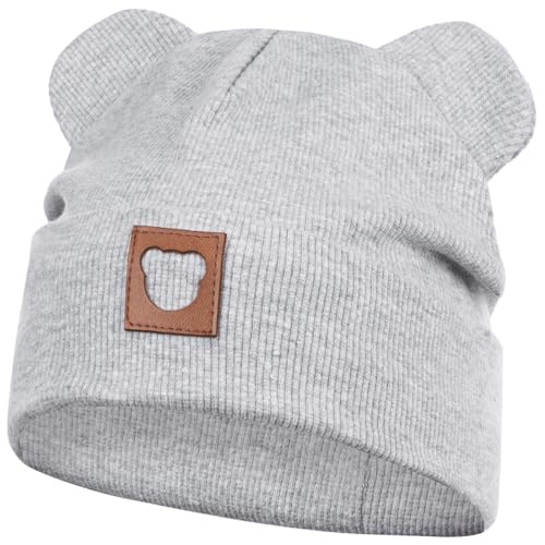 Smarilla Mütze Übergangsmütze Junge Mädchen Herbstmütze Frühlingsmütze Beanie Ohren gerippt, Größe: 42-44, Farbe: Hellgrau von Smarilla