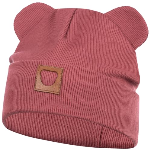 Smarilla Mütze Übergangsmütze Junge Mädchen Herbstmütze Frühlingsmütze Beanie Ohren gerippt, Größe: 42-44, Farbe: Ziegelrot von Smarilla