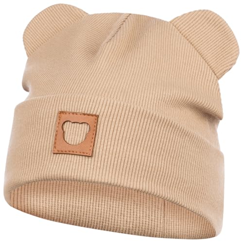 Smarilla Mütze Übergangsmütze Junge Mädchen Herbstmütze Frühlingsmütze Beanie Ohren gerippt, Größe: 46-48, Farbe: Beige von Smarilla
