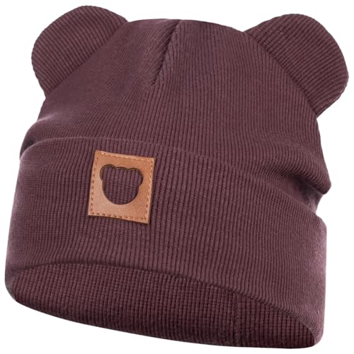 Smarilla Mütze Übergangsmütze Junge Mädchen Herbstmütze Frühlingsmütze Beanie Ohren gerippt, Größe: 46-48, Farbe: Braun von Smarilla