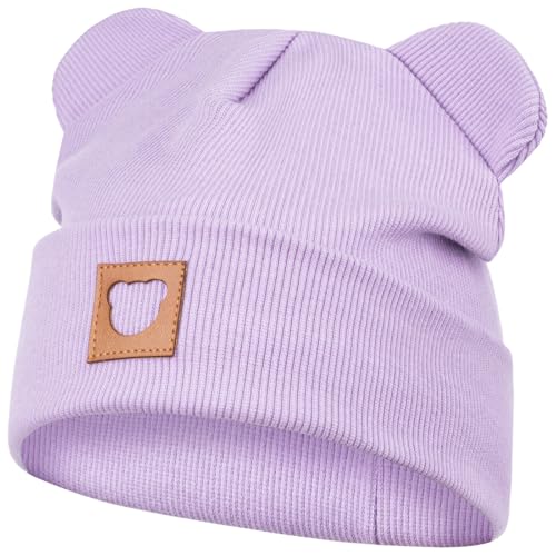 Smarilla Mütze Übergangsmütze Junge Mädchen Herbstmütze Frühlingsmütze Beanie Ohren gerippt, Größe: 46-48, Farbe: Flieder von Smarilla