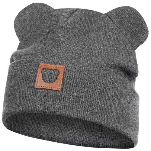 Smarilla Mütze Übergangsmütze Junge Mädchen Herbstmütze Frühlingsmütze Beanie Ohren gerippt, Größe: 50-52, Farbe: Graphitgrau von Smarilla