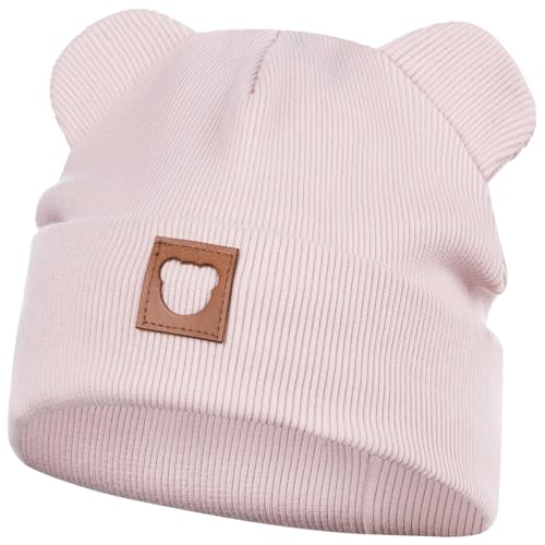 Smarilla Mütze Übergangsmütze Junge Mädchen Herbstmütze Frühlingsmütze Beanie Ohren gerippt, Größe: 50-52, Farbe: Hellrosa von Smarilla