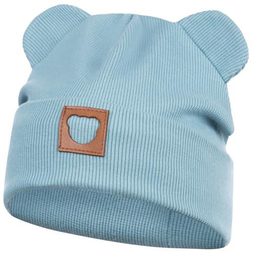 Smarilla Mütze Übergangsmütze Junge Mädchen Herbstmütze Frühlingsmütze Beanie Ohren gerippt, Größe: 50-52, Farbe: Türkis von Smarilla