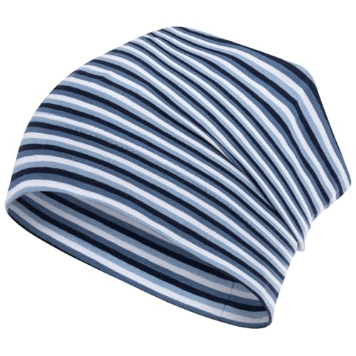 Smarilla Mütze gestreift Übergangsmütze Beanie Junge Mädchen Stoffmütze, Bekleidungsgröße: 54-56, Farbe: Dunkelblau-Blau von Smarilla