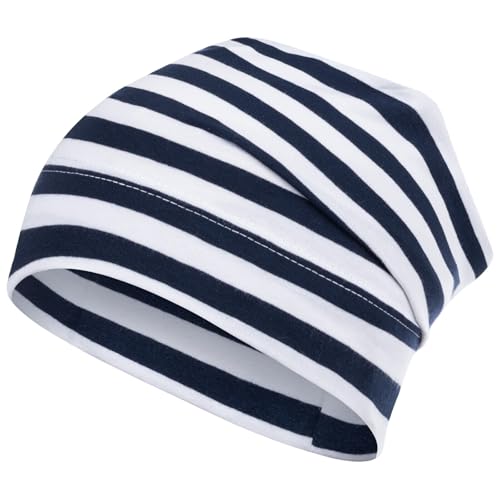 Smarilla Mütze gestreift Übergangsmütze Beanie Junge Mädchen Stoffmütze, Bekleidungsgröße: 54-56, Farbe: Dunkelblau-Weiß von Smarilla