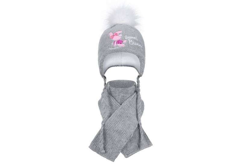 Smarilla Mütze & Schal Strickmütze Bindemütze Bommelmütze Babymütze Mädchen Doppellagig von Smarilla