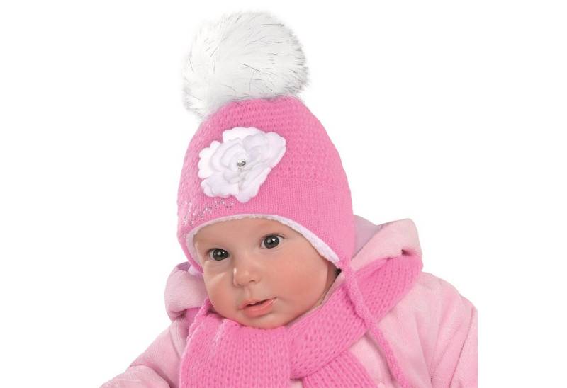 Smarilla Mütze & Schal Strickmütze Strickschal Baby Mädchen Winterset praktische Bindebänder von Smarilla