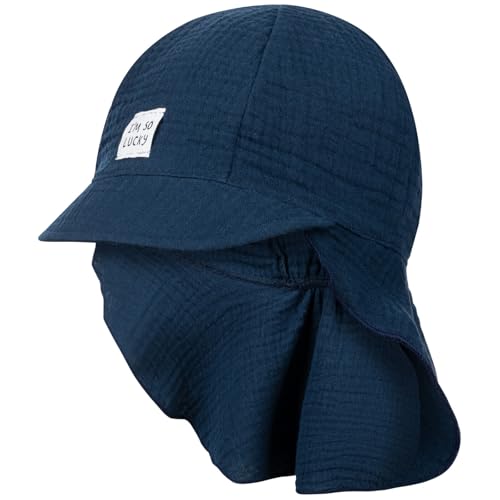 Smarilla Schirmmütze Babymütze Junge mit Nackenschutz Sommer Musselin, Bekleidungsgröße: 50-52, Farbe: Dunkelblau von Smarilla